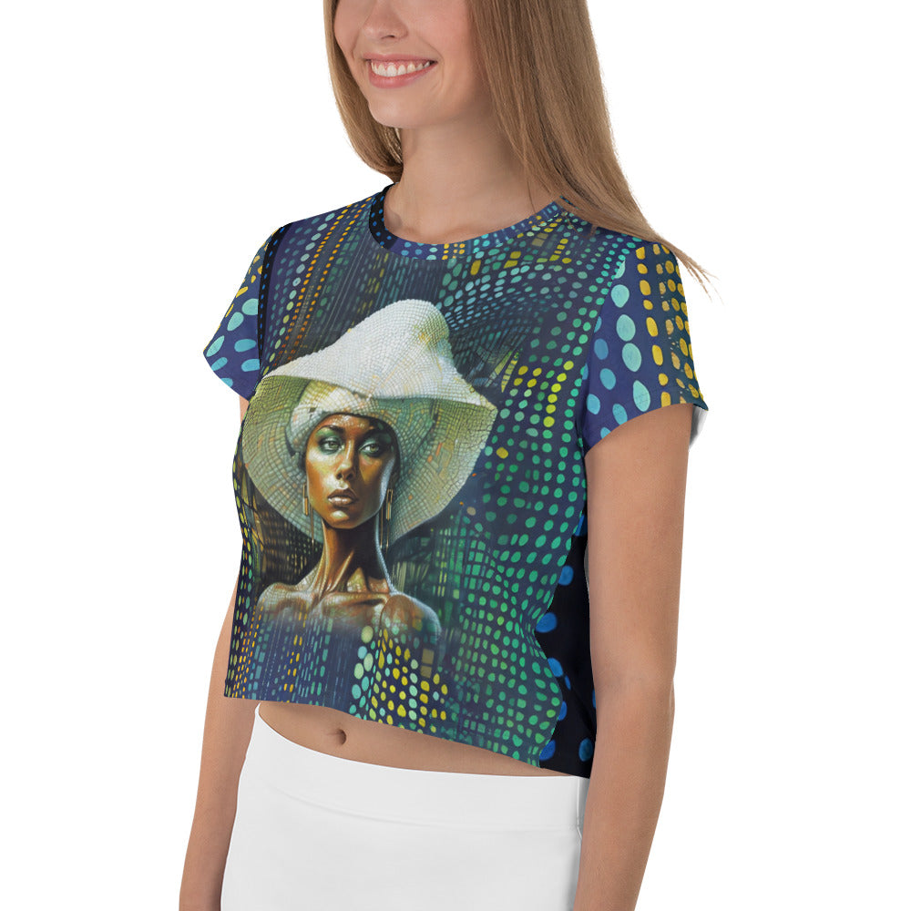 Boho Harmony All-Over Print Women's Crop T-Shirt side view.