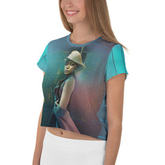 Retro Wave All-Over Print Women's Crop T-Shirt side view.