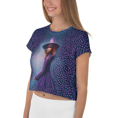 Ocean Breeze All-Over Print Women's Crop T-Shirt side view.