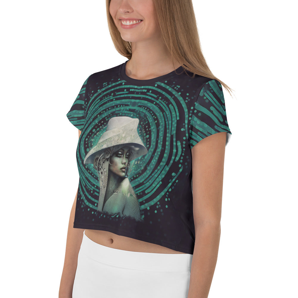 Urban Rhythm All-Over Print Women's Crop T-Shirt side view.