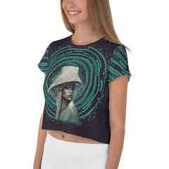 Urban Rhythm All-Over Print Women's Crop T-Shirt side view.