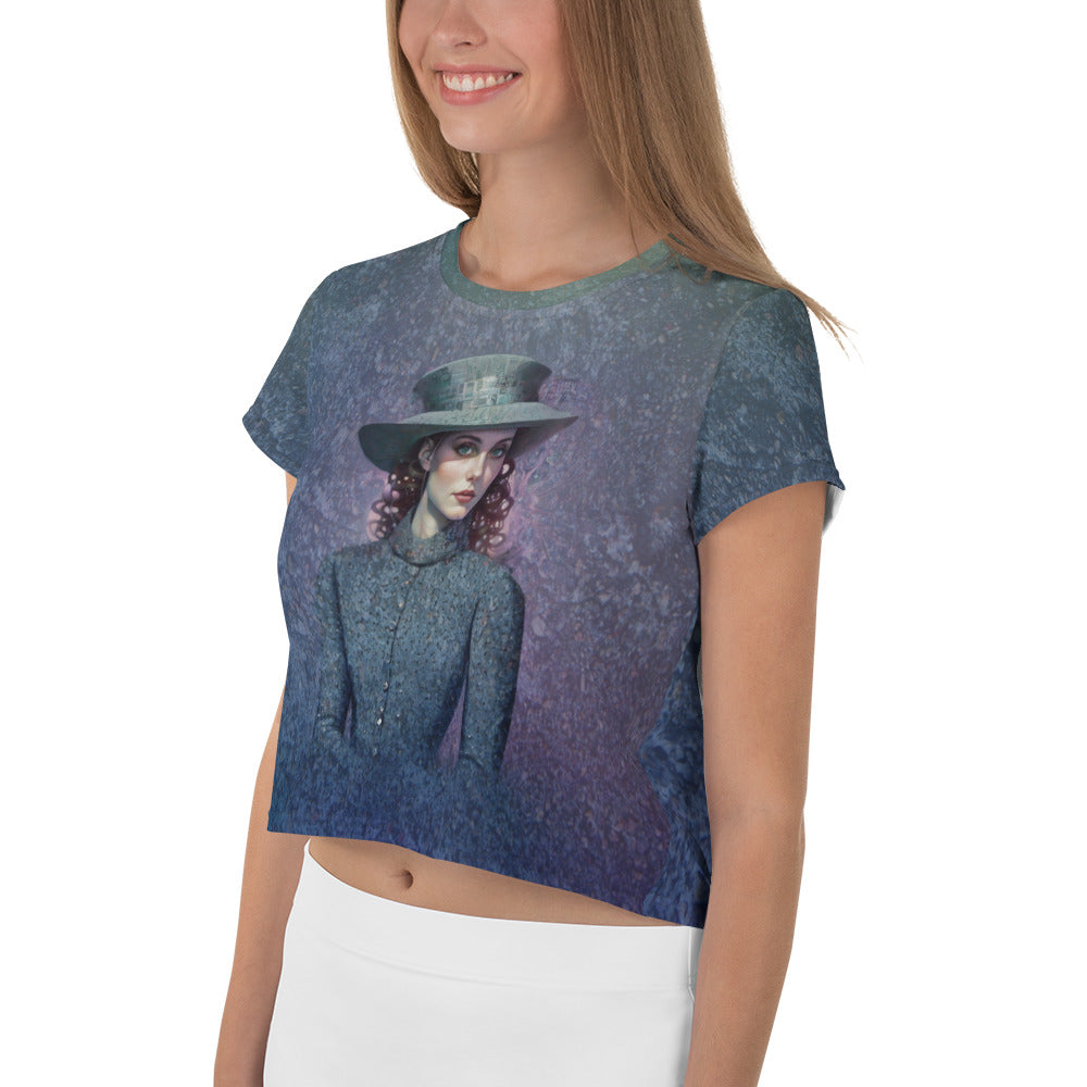 Urban Escape All-Over Print Women's Crop T-Shirt side view.