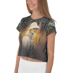 Boho Harmony Women's Crop T-Shirt side view.