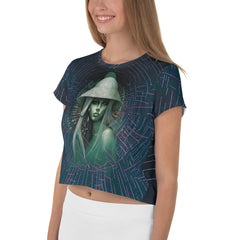 Celestial Charm All-Over Print Women's Crop T-Shirt side view.