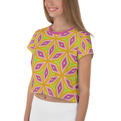 Stylish Ethnic Mosaic women's crop tee in vibrant colors.