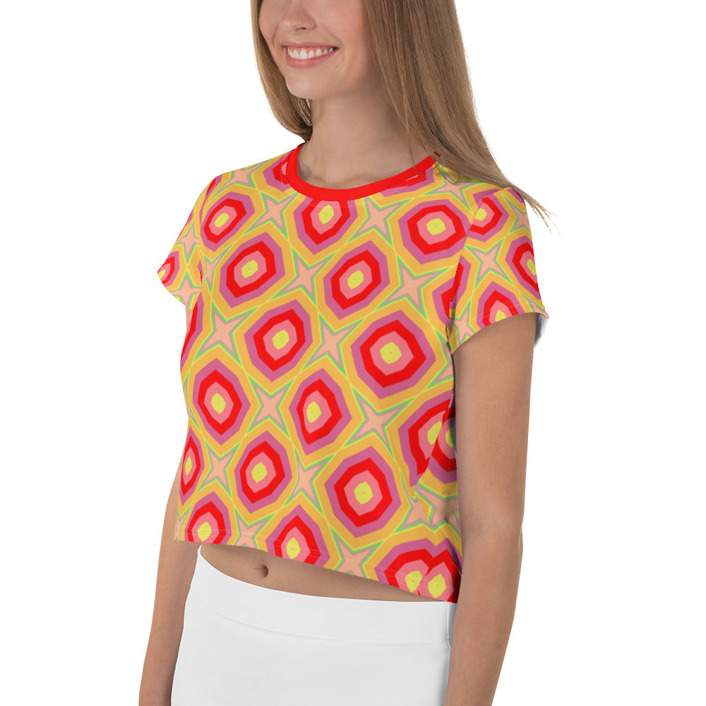 Fashionable woman wearing Nature's Symphony crop top