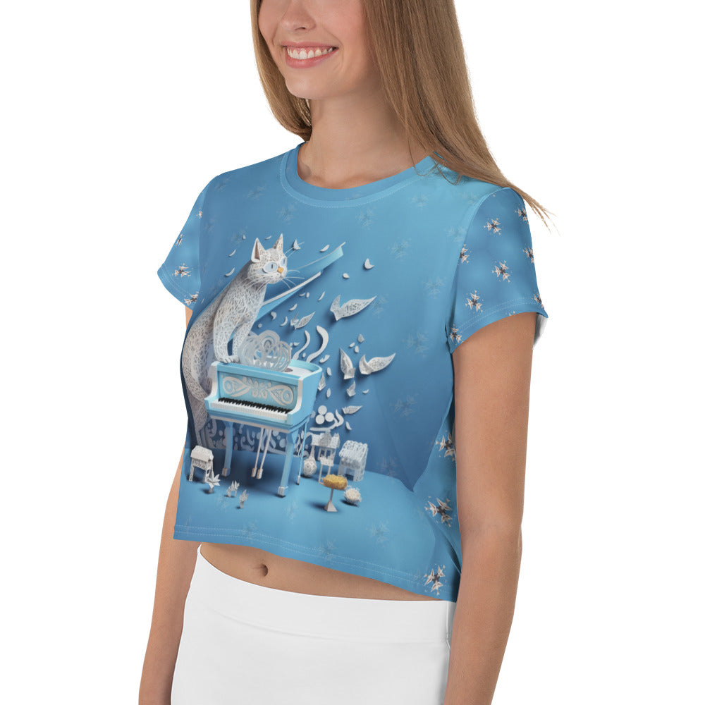 Side view of Twilight Tiger Prowl Women's Crop Tee showcasing detailed print.
