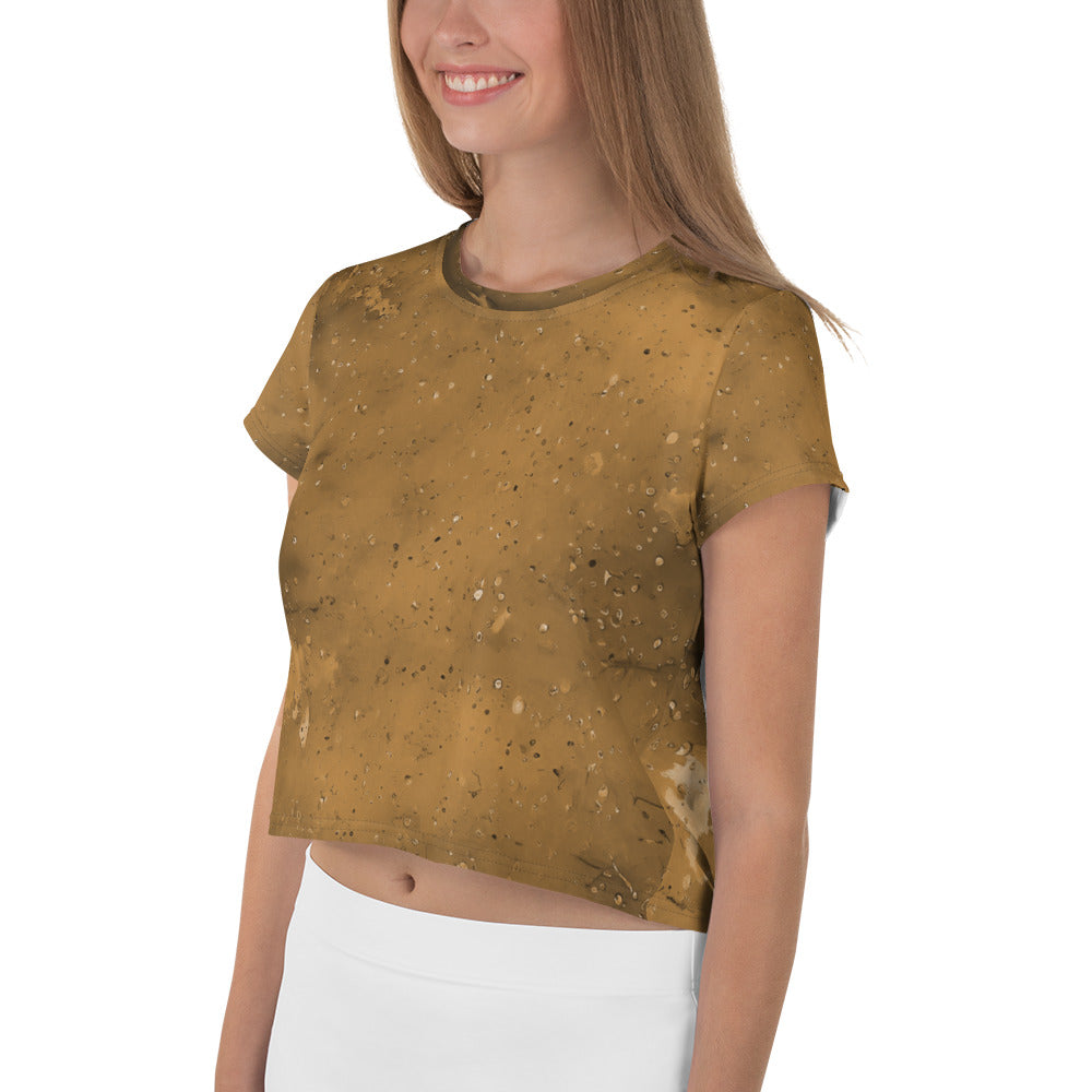 Casual and whimsical grass stains on women's crop shirt.