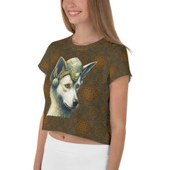 Stylish Happy Dogs printed crop t-shirt