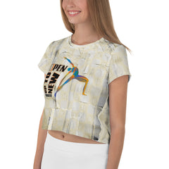 Stylish and tranquil Blissful Bridge crop T-shirt for women.