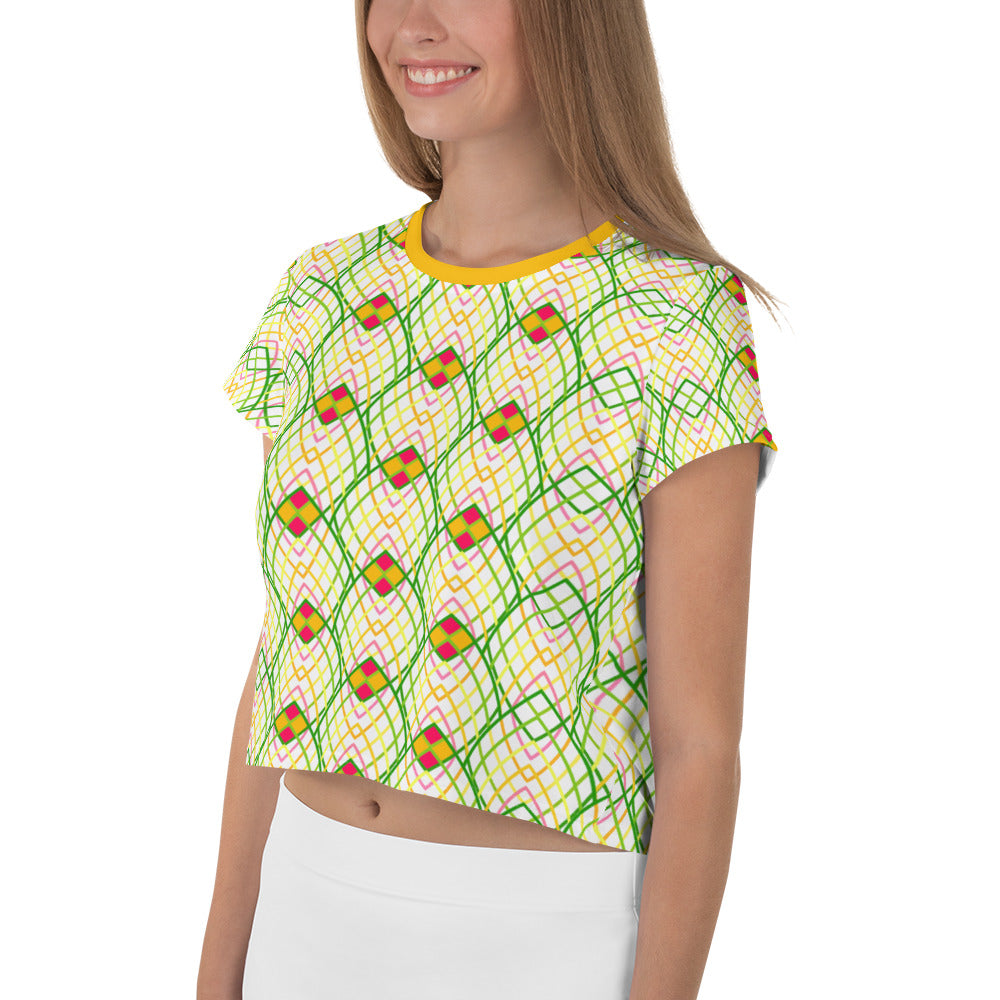 Colorful kaleidoscope pattern on crop t-shirt