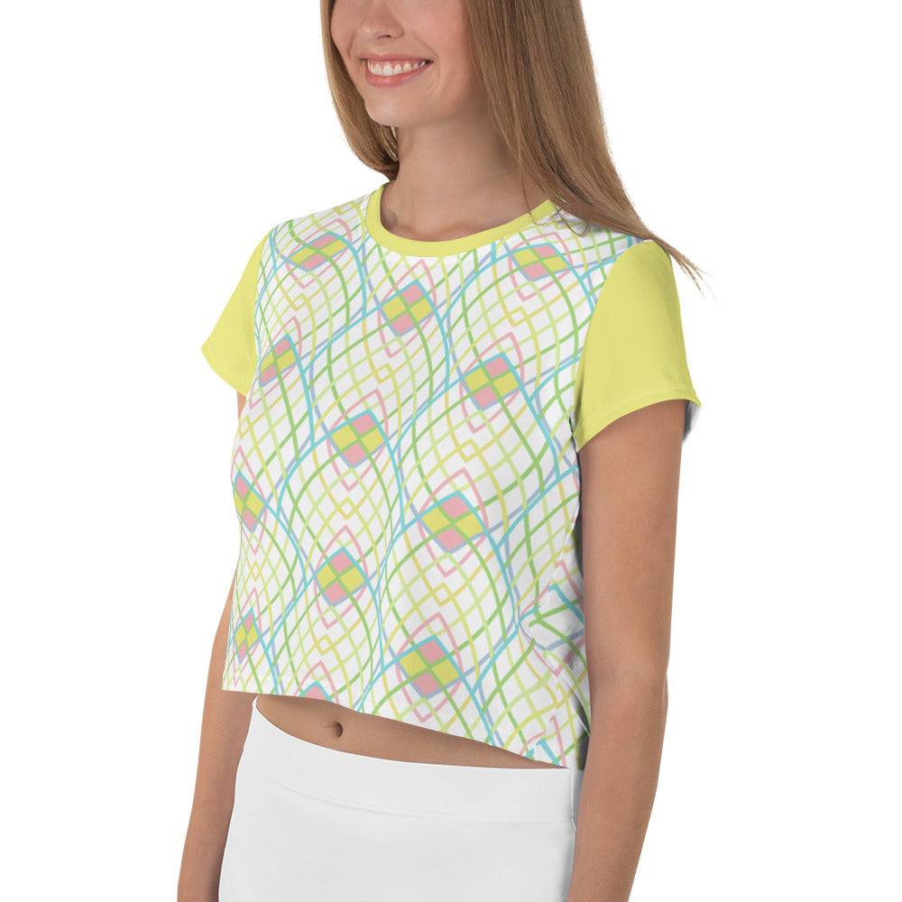 Geometric Allure Crop T-Shirt styled for casual wear.