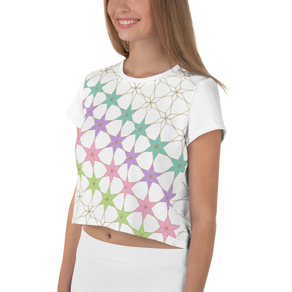 Close-up of Floral Fusion Crop Tee fabric pattern