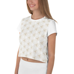 Stylish Enchanted Forest crop tee displayed outdoors.