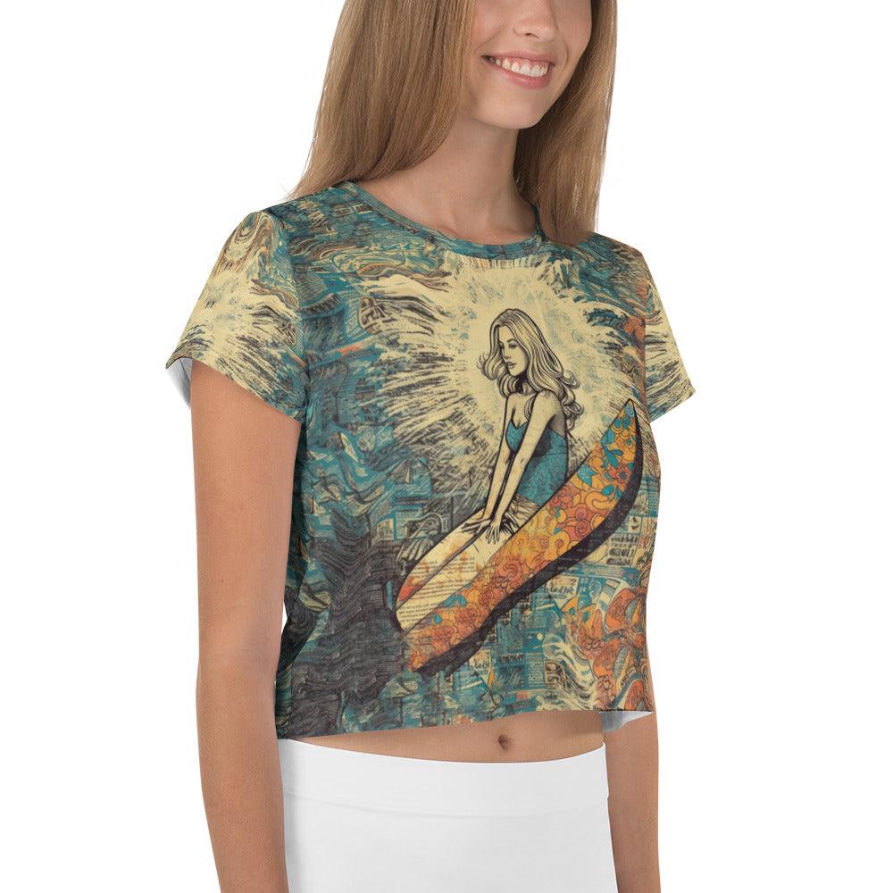 Surfing 1 28 Crop Tee: Merging art and surf lifestyle in one stylish package.