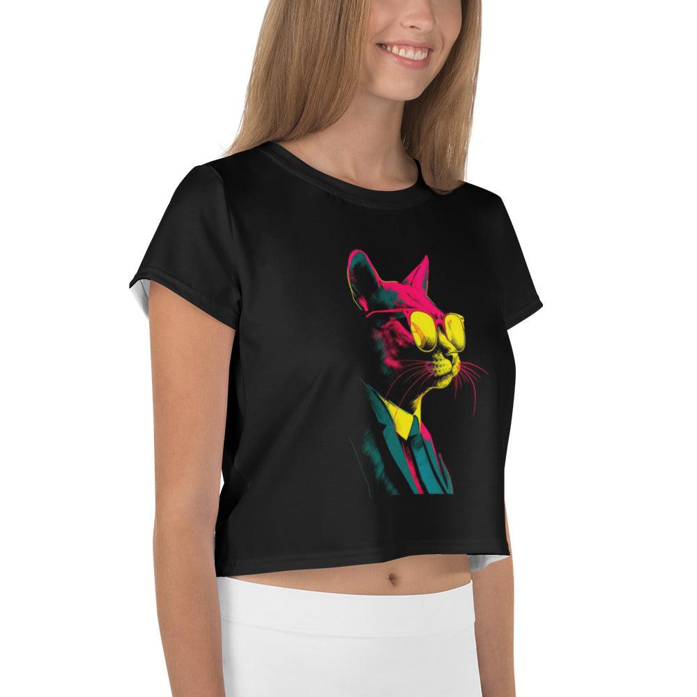 Cat Whisperer All-Over Print Crop T-Shirt" - Beyond T-shirts