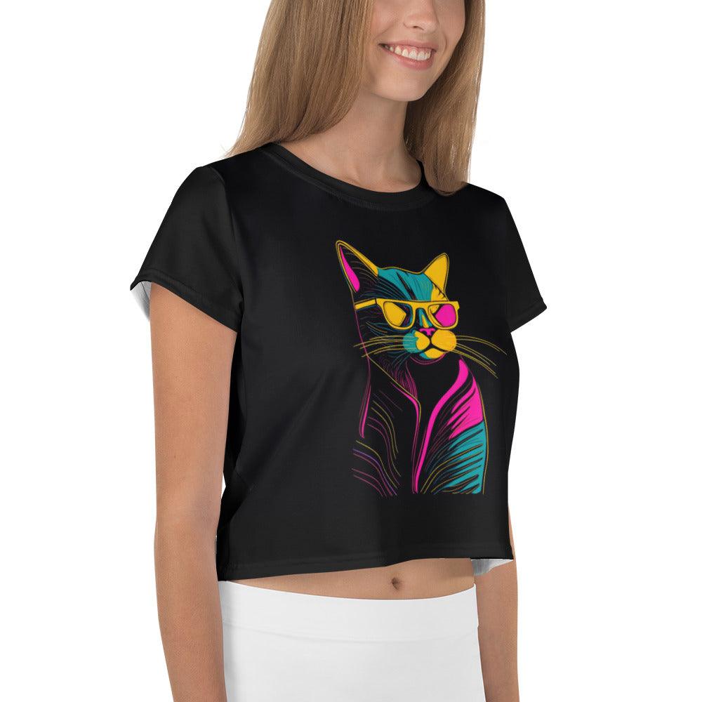 Urban Cat Vibes Crop T-Shirt Ensemble - Beyond T-shirts