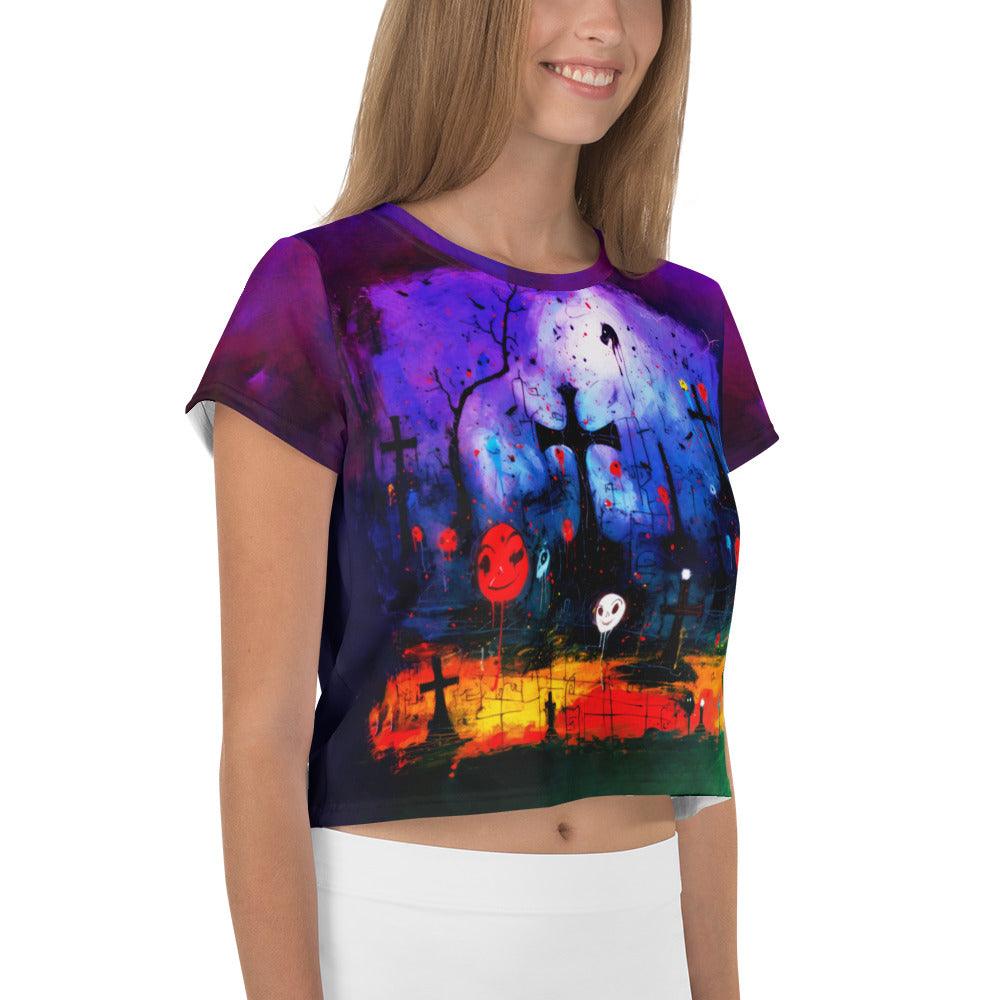 Vampire's Lair Halloween All-Over Print Crop T-Shirt - Beyond T-shirts