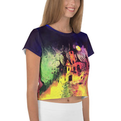 Halloween Haunted House Crop T-Shirt - Beyond T-shirts