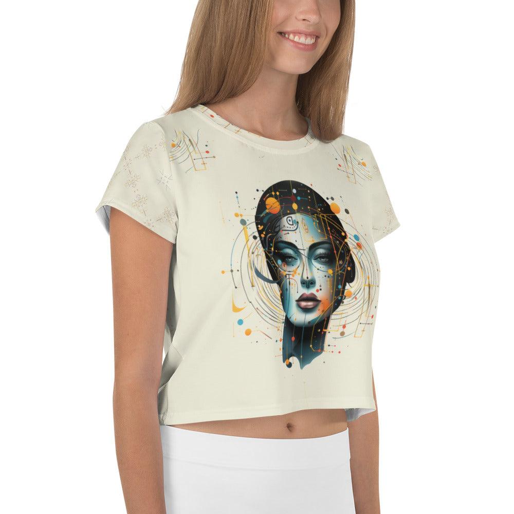 Elegance Unveiled: Abstract Women Painting Crop Tee - Beyond T-shirts