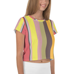 Galactic Rainbow Colorful Stripe All-Over Print Crop T-Shirt