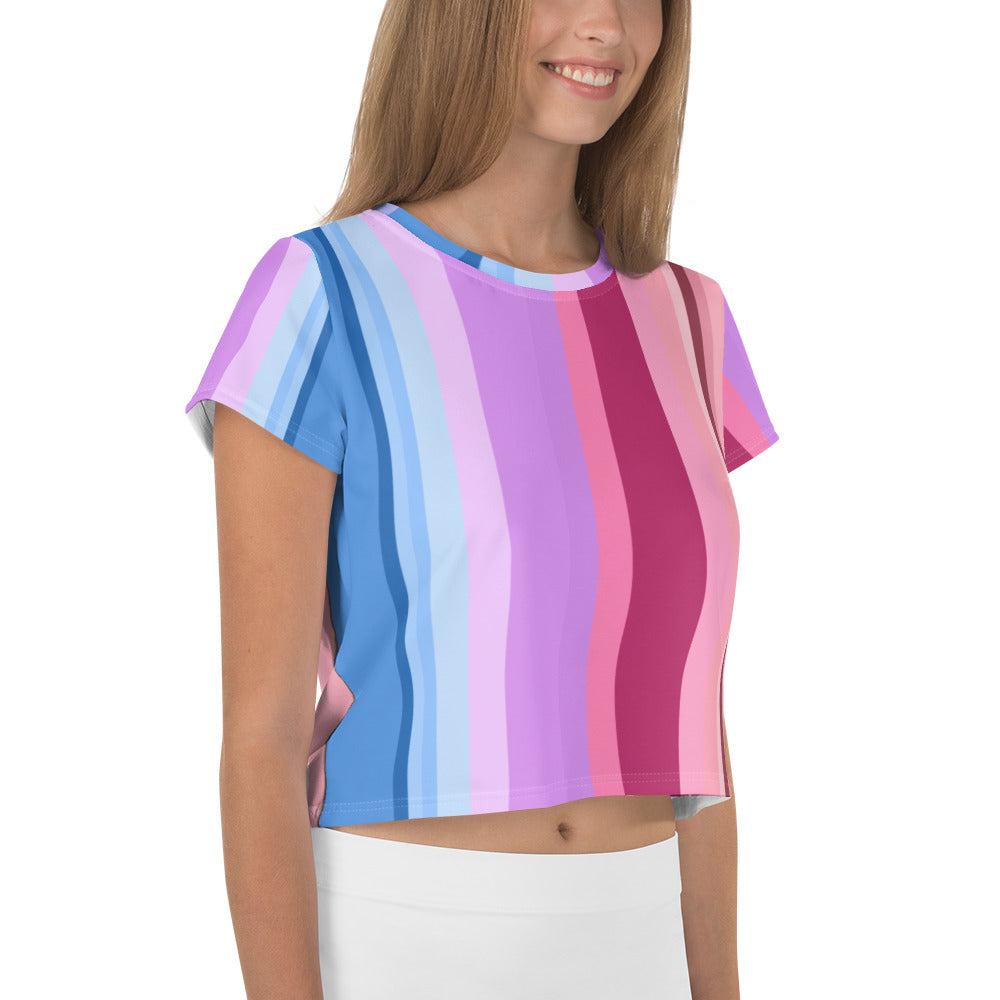 Neon Dreams Colorful Stripe All-Over Print Crop T-Shirt