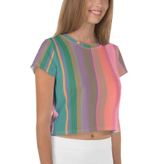 Cosmic Carnival Colorful Stripe All-Over Print Crop T-Shirt