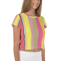 Fiesta Flamenco Colorful Stripe All-Over Print Crop T-Shirt