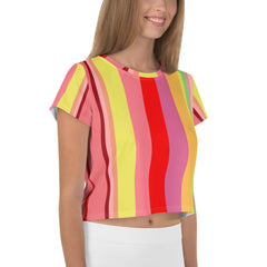 Paradise Palette Colorful Stripe All-Over Print Crop T-Shirt