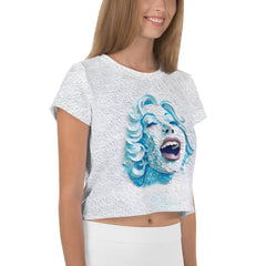 Front view of geometric papercut crop t-shirt, ideal for casual outings.