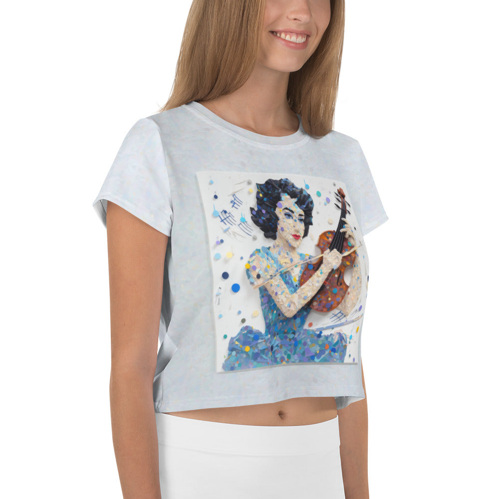 Spiritual and stylish Whirling Dervish Crop T-Shirt laid flat.