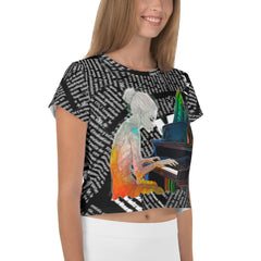 Unique abstract expression crop tee, perfect for art enthusiasts.