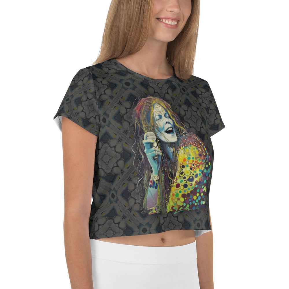 Back view of Boho Blossom Crop Tee demonstrating casual styling.