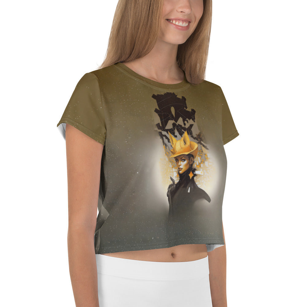 Stylish Enchanted Forest Crop T-Shirt laid flat