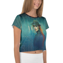 Stylish woman wearing Oceanic Odyssey crop shirt