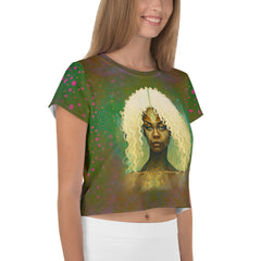 Enigmatic Essence Crop T-Shirt model wearing with confidence