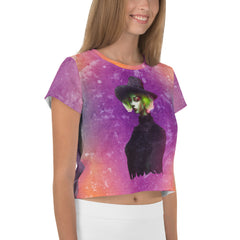 Model showcasing the Celestial Symphony Crop T-Shirt's stylish fit