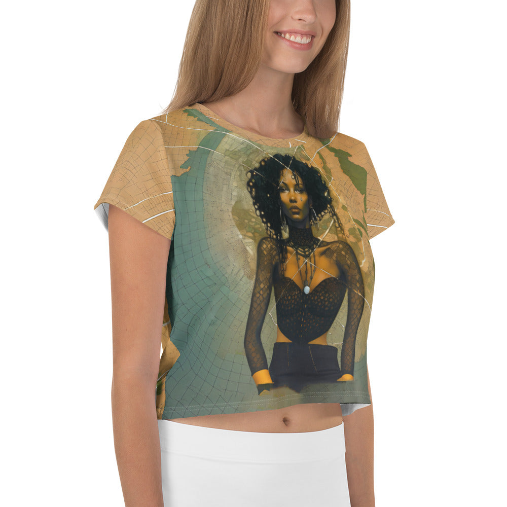 Stylish Vintage Vogue Crop Tee laid flat