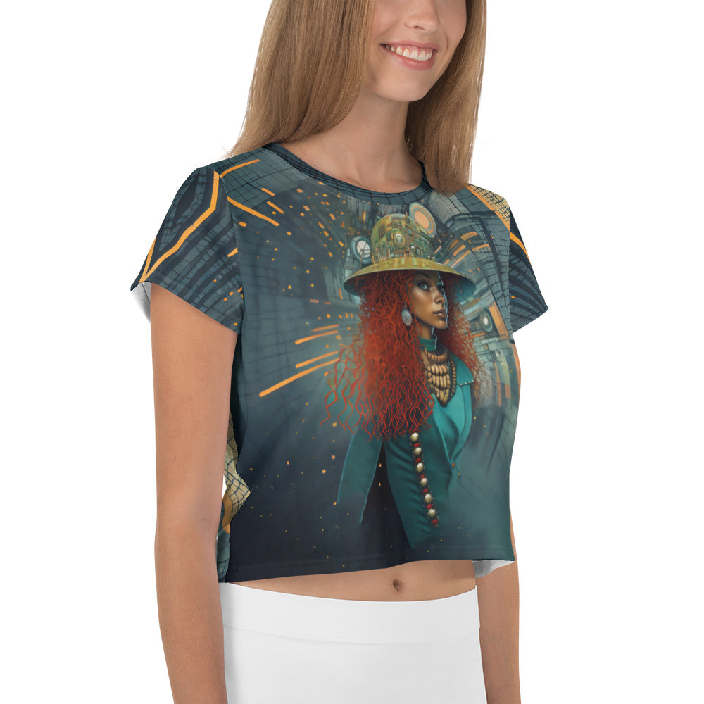 Woman wearing Artistic Vision crewneck tee outdoors