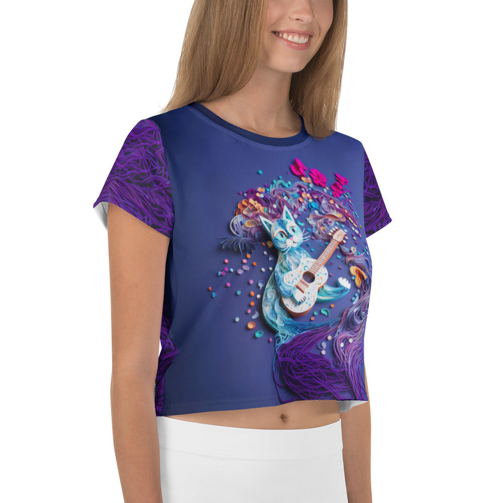 Side view of Mystic Mountain Escape Women's Crop Tee showcasing detailed print.