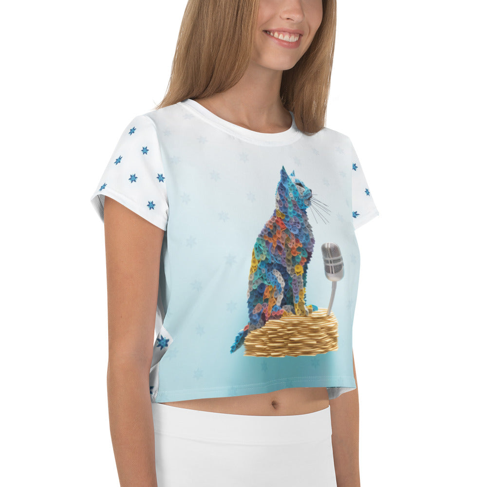 Kirigami Blossom Beauty Women's Crop Tee paired with jeans in a casual setting.