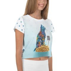 Kirigami Blossom Beauty Women's Crop Tee paired with jeans in a casual setting.