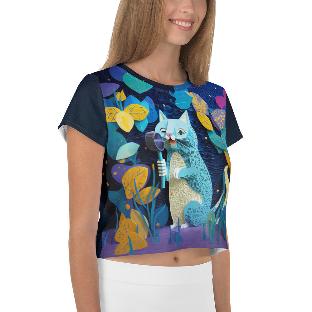 Butterfly Garden Gala Women's Crop Tee paired with jeans in a casual setting.