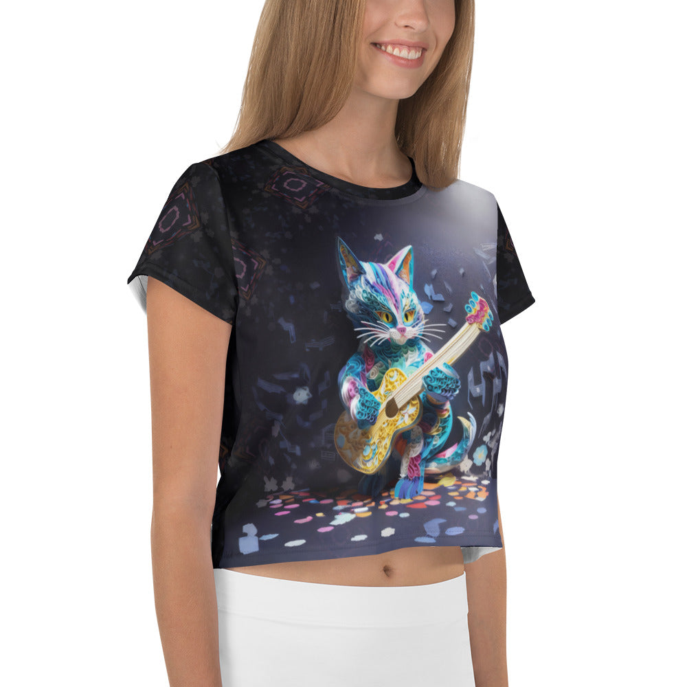 Stellar Space Odyssey Women's Crop Tee paired with jeans in a casual setting.