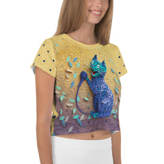 Koi Pond Whimsy Women's Crop Tee paired with jeans in a casual setting.