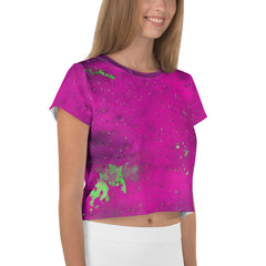 Stylish and vibrant paint splash crop T-shirt for women.