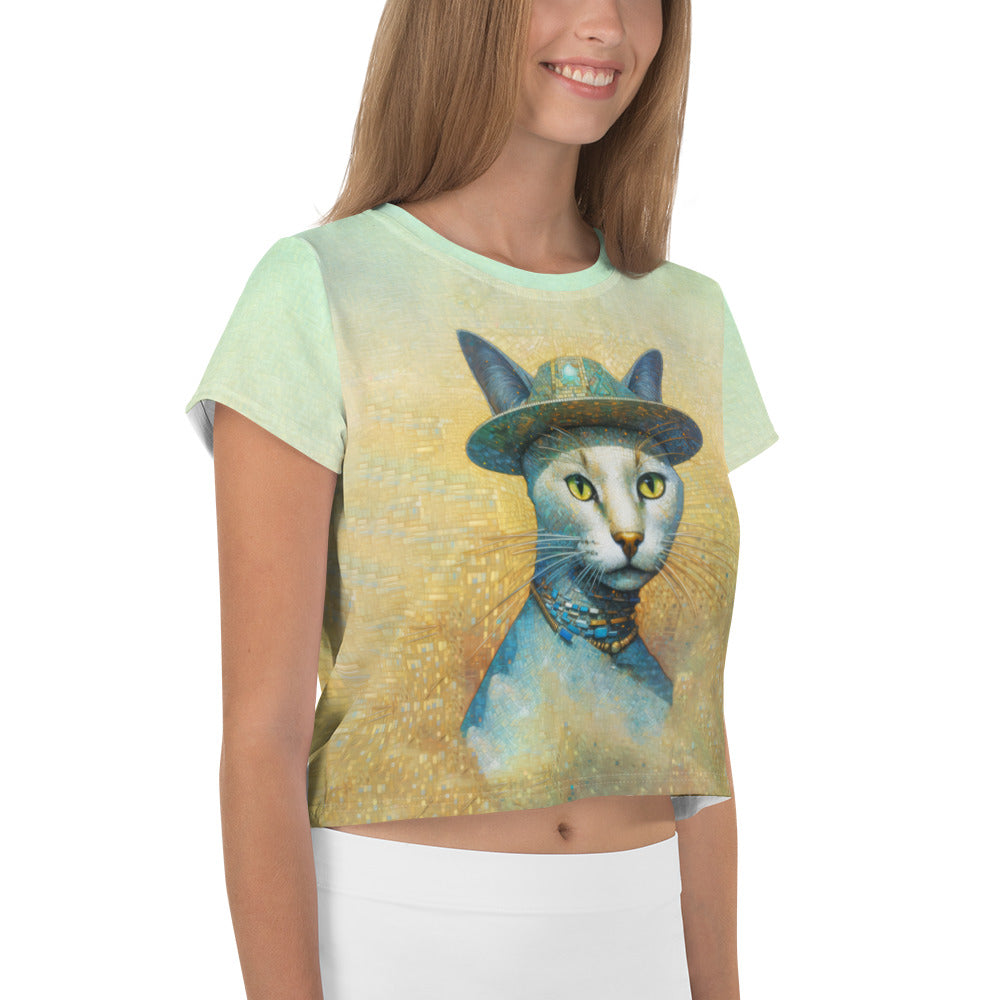 Woman wearing playful kittens crop tee