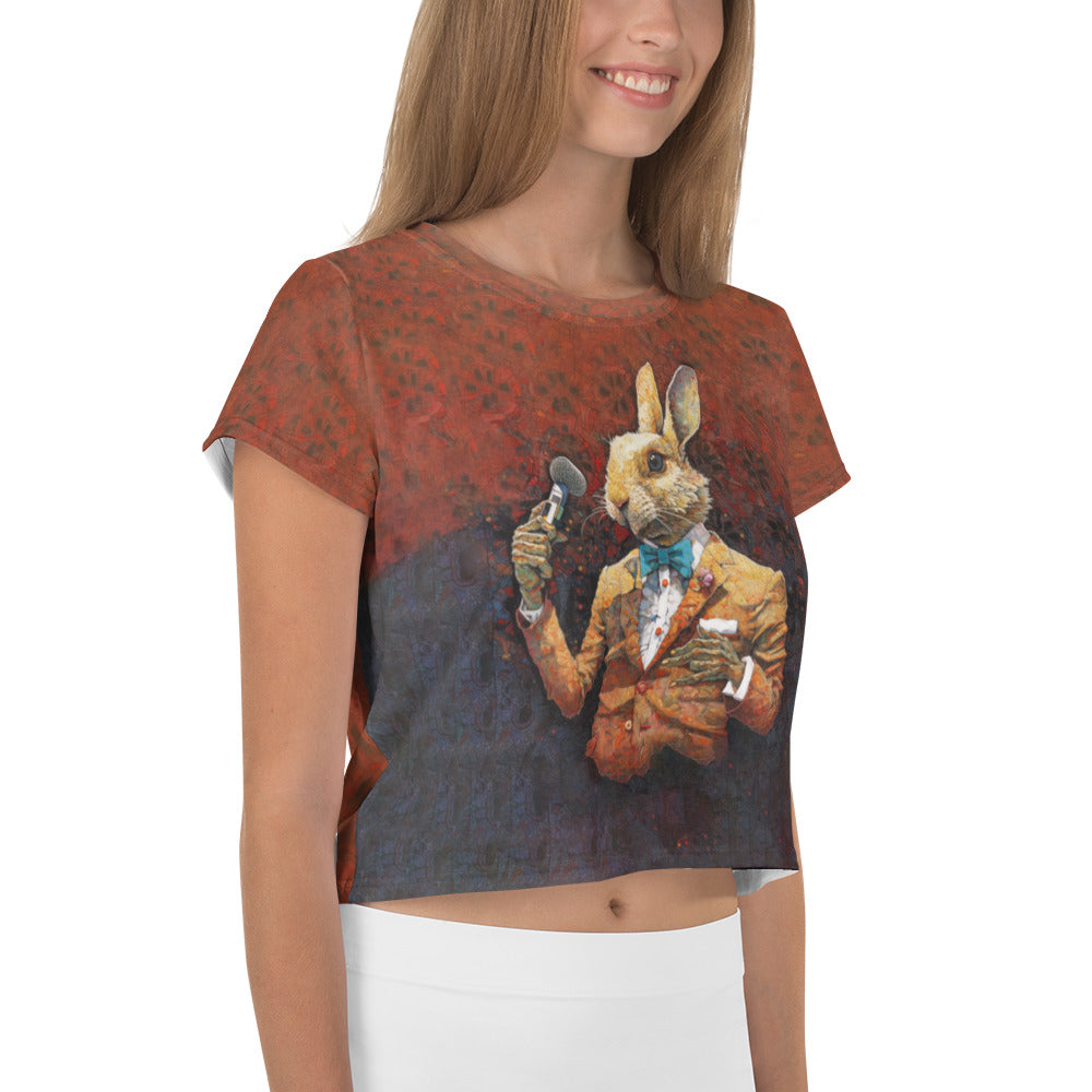 Casual and chic rabbit dreams crop tee for women.