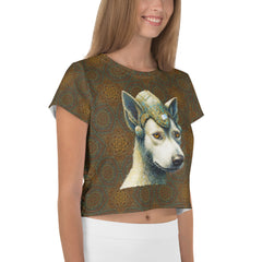 Vibrant Happy Dogs Crop Tee on white background