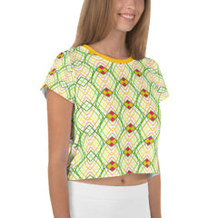 Eye-catching vibrant crop tee with kaleidoscope design